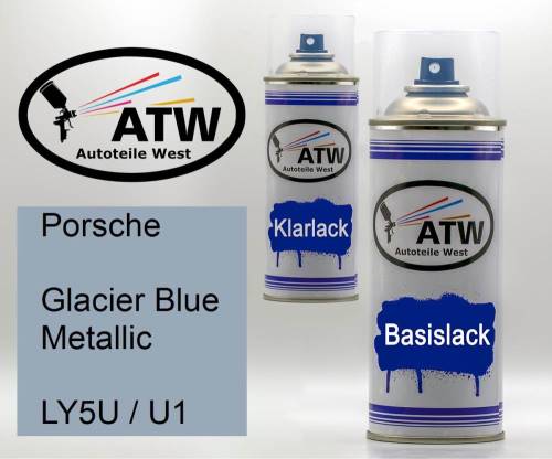 Porsche, Glacier Blue Metallic, LY5U / U1: 400ml Sprühdose + 400ml Klarlack - Set, von ATW Autoteile West.